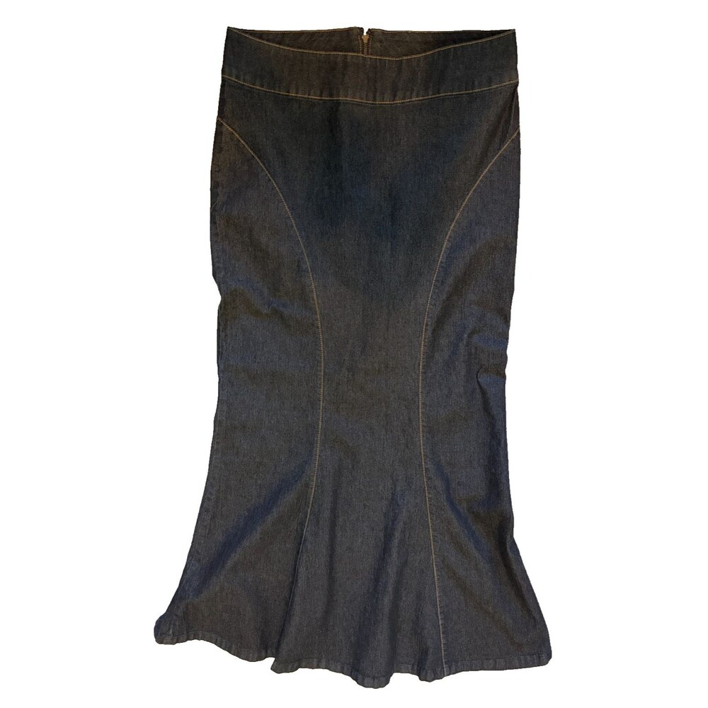 Bisou Bisou Womens Denim Skirt Black Mermaid Long Modest Back Zip Modesty Size 8